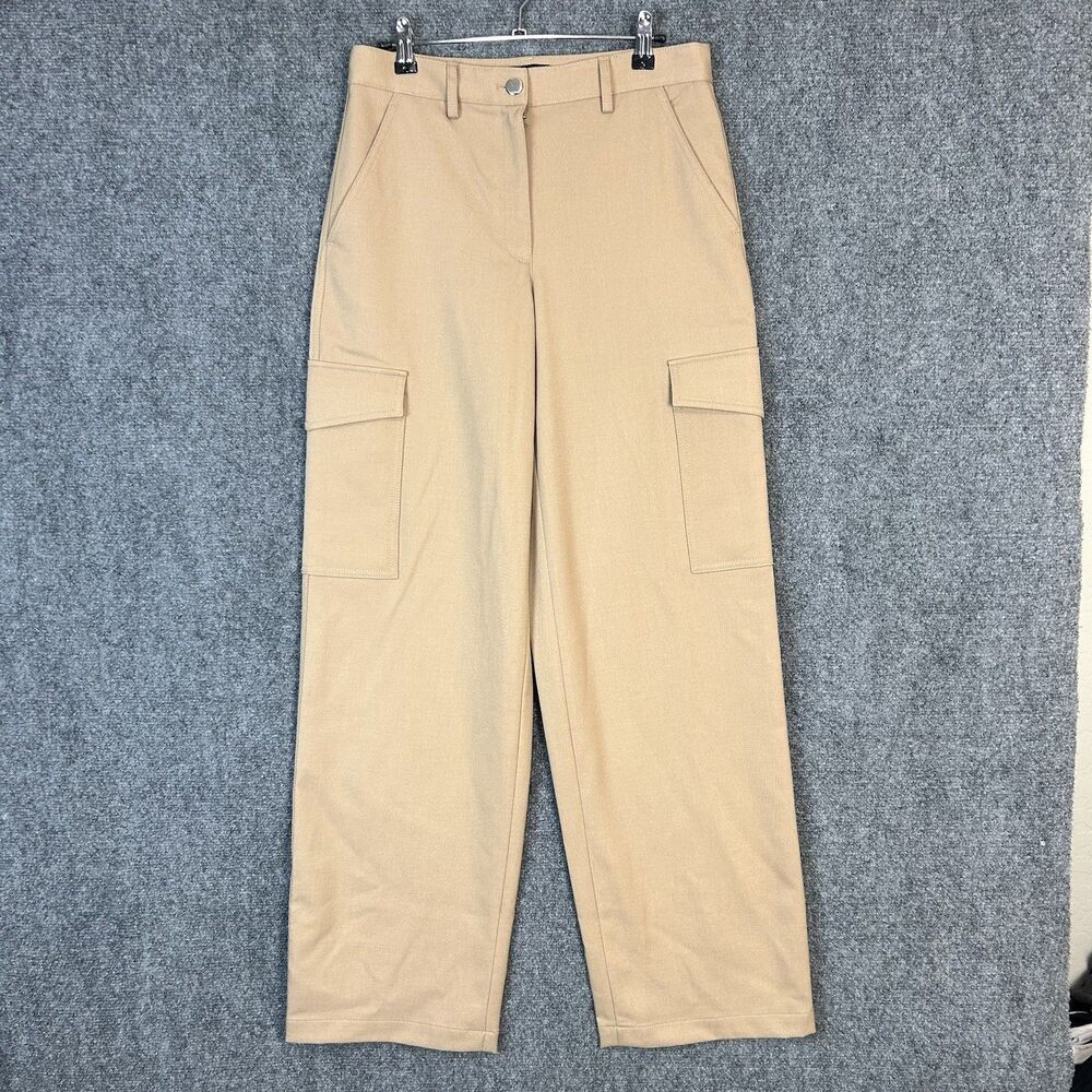 Theory Relaxed Straight Cargo Pants Womens Size 2 Beige Wide Leg
